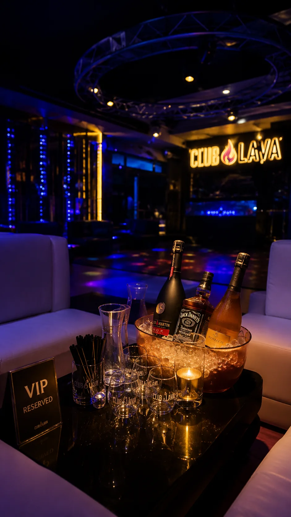VIP reserved table with bottle service at Club Lava